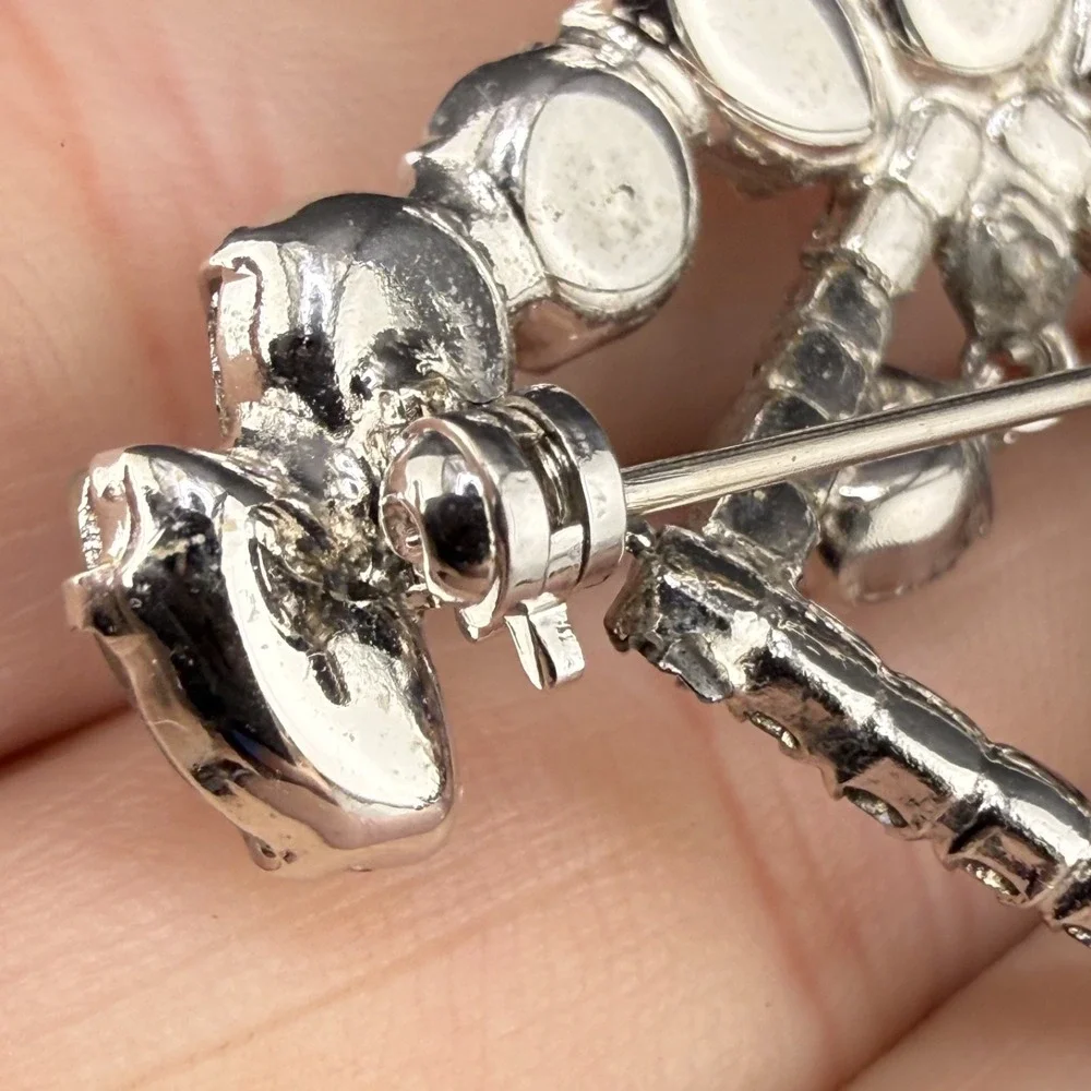 Vintage Estate Rhinestone Brooch Silver Tone Dangle AB Crystal Unique